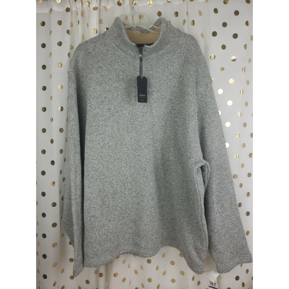 ARROW USA Big & Tall 1/4 Zip Pullover Gray Fleece Lined Sweater